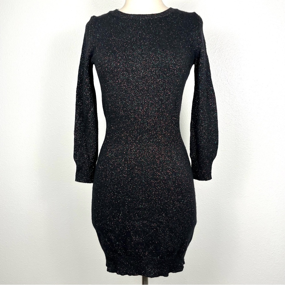 See By Chloe Black Metallic Sparkly Knit Mini Sweater Dress XS